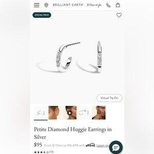 Brilliant Earth Silver Diamond Huggie Earrings- will ship today!